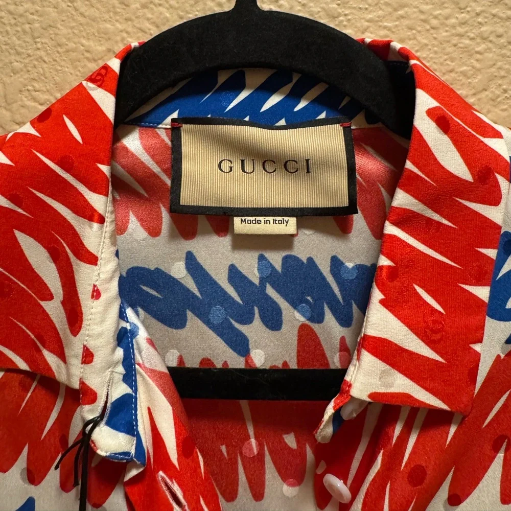 New Authentic Gucci GG Logo Silk Button Shirt and Bikini Top Size 40 / US M - Picture 4 of 13
